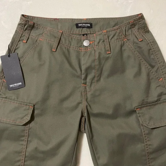 True Religion Mens Cargo Pants Kalamata Papaya Orange Contrast Stitch Size 28 - Picture 1 of 12